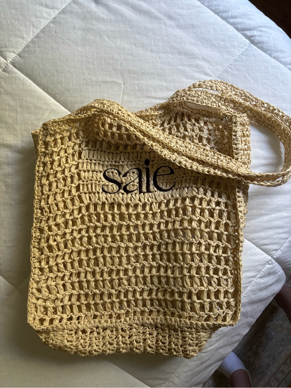 Saie Woven Beach Tote Bag in Natural Straw